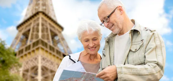 senior couple near eiffel tower