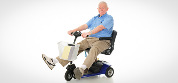 older man on rascal scooter paid for by medicare
