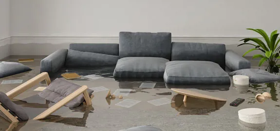Furniture floating on standing water