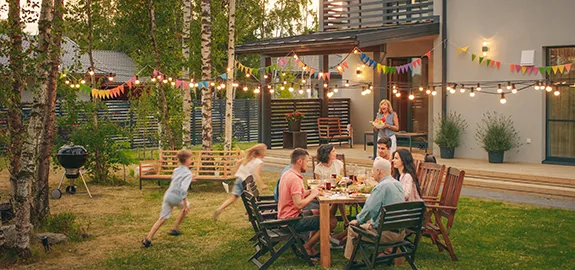 Family gathering in backyard