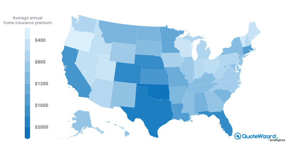 Average Cost Of Homeowners Insurance QuoteWizard   Home Insurance Rates Heatmap Og 